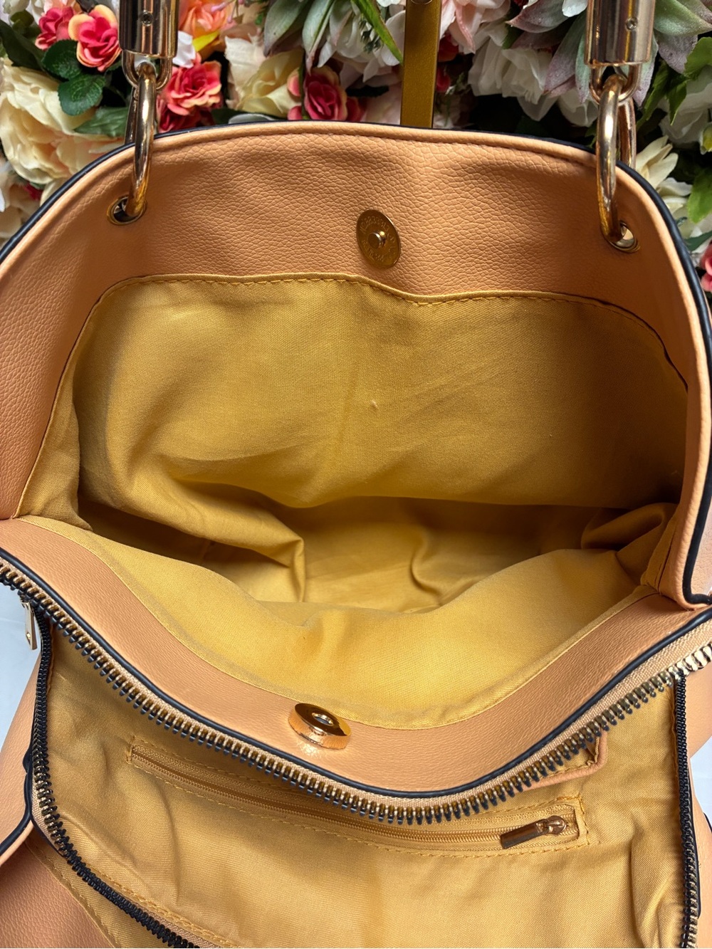 Structured Satchel Tan Braided Handles Tassel Crossbody Tote Bag - Picture 8 of 15
